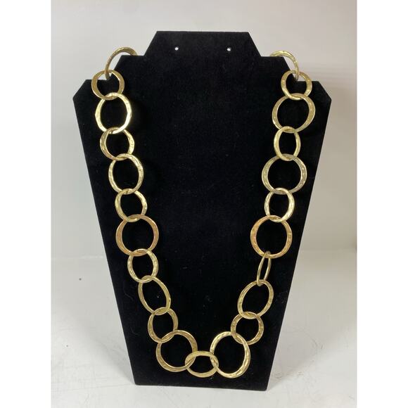 Kenneth Jay Lane (KJL) gold-tone hammered link statement necklace - Picture 1 of 5